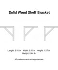Diagram of solid wood shelf bracket for floating shelves with dimensions and weight.