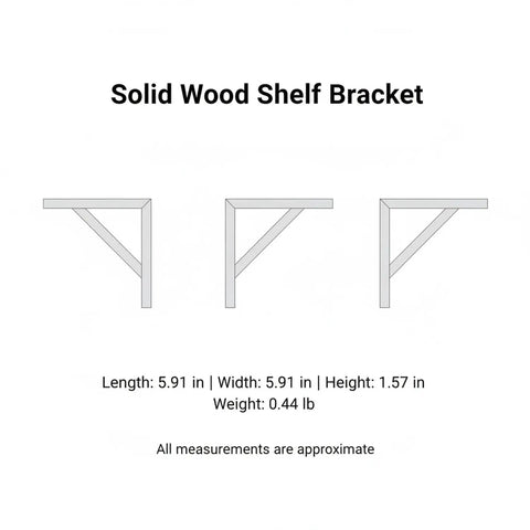 Diagram of solid wood shelf bracket for floating shelves with dimensions and weight.