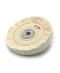 5 Inch 50-Ply Cotton Polishing Wheel With 10mm Arbor Bench Grinder Buffer for metal and wood finishing jobs, visible round design.