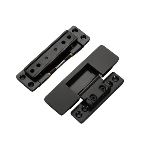 Invisible Concealed Hinge Set For Cabinets And Wardrobes Adjustable Slim Rotating Door Fittings in black zinc alloy