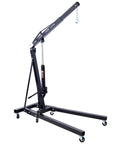 Hella Stable 2 Ton Folding Engine Hoist Cherry Picker with adjustable arm and smooth rolling caster wheels.