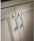 Twisted Arch Satin Nickel Cabinet Handles 3 Inch Center To Center Drawer Pulls 25 Pack For Kitchen Cabinets Dresser And Furniture Hardware Upgrade Your Space on white cabinet doors