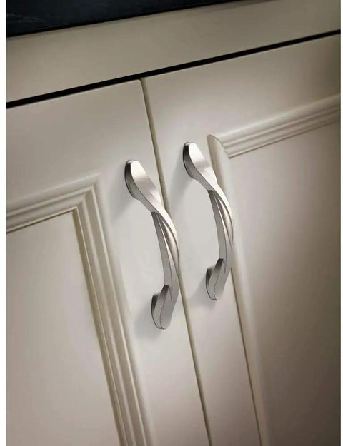 Twisted Arch Satin Nickel Cabinet Handles 3 Inch Center To Center Drawer Pulls 25 Pack For Kitchen Cabinets Dresser And Furniture Hardware Upgrade Your Space on white cabinet doors