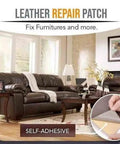 Large Self Adhesive Leather Repair Patch For Furniture Couches Chairs And Car Seats Quick Fix installed on brown sofa
