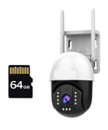 Built Tough 5MP PtZ Outdoor Security Camera features IP66 weatherproof build, mounted on a wall with night vision capabilities.