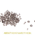 100 Piece Watch Battery Clamp Screw Assortment Set Hella Durable Precision Micro Fasteners for Quick Watch Repair and Jewelry Crafting with assorted silver screws.