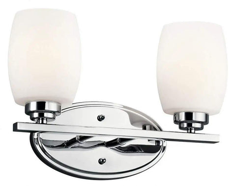 Eileen 14.25 Inch Two Light Vanity Light With Satin Etched Cased Opal Glass And Chrome Finish mounted on wall