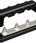 Heavy Duty 250 Amp 70 Volt Four Post Busbar featuring four connection studs on a solid steel plate for clean wiring.