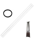 Replacement Glass Tube For Patio Heaters About 49 And A Half Inch Tall 4 Inch Diameter With Silicone Ring shown with heater