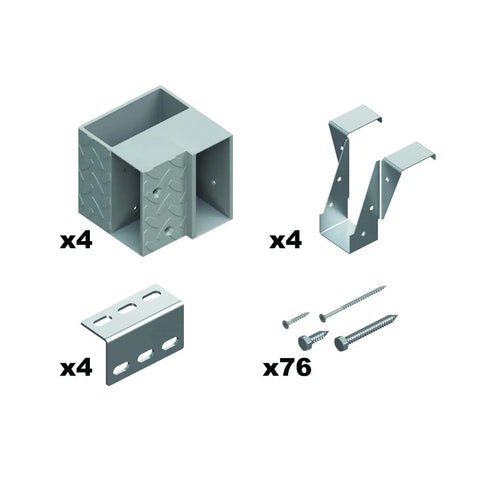 Heavyweight 2 By 4 48 Inch Wide By 96 Inch Deep Do It Yourself Plastic Ceiling Storage Kit With All Hardware For Garage Basement Or Shop Overhead Storage Rack components including gray brackets and screws
