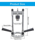 Pro Grade Drill Press Jig For Boss Level Precision In Vertical And 90 Degree Angled Boring Portable Attachment with size dimensions shown