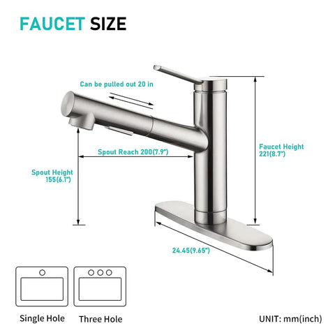 Dimensions of Chrome Kitchen Sink Faucet With Pull Out Sprayer For Farmhouse And Bar Sinks Durable Lead Free Stainless Steel Mixer Tap