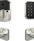 Keyless Entry Lock With Keypad And Bluetooth, Auto Unlock Ready, Valdosta Lever In Satin Nickel, phone app compatible, sleek design