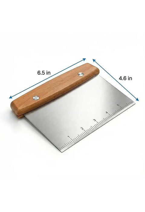 Heavy Duty Stainless Steel Dough Cutter And Bench Scraper Kitchen Essential For Nailing Cookie Dough Pastry Pie Crusts measuring 6.5 in by 4.6 in.