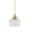 Vintage Glass Pendant Light With Brass Socket And On Off Switch, Green Striped Shade For Kitchen Island And Farmhouse Living Room
