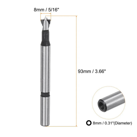 High Speed Steel Forstner Drill Bits 5/16 Inch 8mm Twin Pack shows precise cutting edge and round shank design for clean holes.