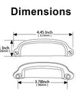 Technical drawing of 10 Pack Bin Cup Drawer Pulls Shell Handle Cabinet Hardware In Oil Rubbed Bronze Vintage 3.78 Inch Hole Centers