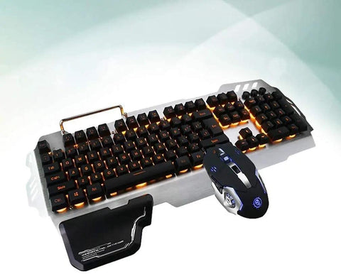 Straight Up Solid Wired Keyboard And Mouse Combo Featuring Backlit Retro Keycaps And Hella Responsive Floating Switches Delivers Mechanical Style USB Pc Laptop Setup Built For Gaming Or Daily Tasks with black keys and illuminated edges.