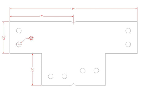 Diagram of Beefy Heavy Duty 12 Gauge Steel Corner Bracket for 4x4 Posts, measurements 14x7 inches, USA made.