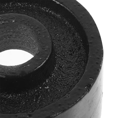 Close-up of Universal Front Jack Wheels Replacement for Hydraulic Floor Jacks 2.56 Inch Bearing Caster Wheel, black metal.