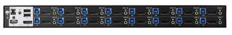 Rock Solid 16 Port Kvm Switch With 4K Displayport And Usb Type A Hub Black Frame For Desktop Setup Zero Hassle Control Multiple Machines, back view showing ports