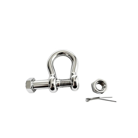 Heavy Duty Marine Grade Bow Shackles Built Tough From 316 Stainless Steel For Real Saltwater Resistance And Hard Core Boat Rigging Gear 3/8 Inch 2 Pack with a bolt pin and safety cotter pin.