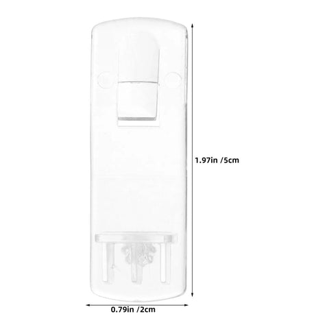 Close-up of a clear 24 Pack Heavy Duty Plastic Shelf Peg with dimensions, designed for 20mm thick shelves, featuring a self-locking clip.