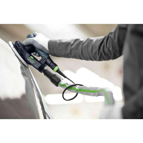 6 Inch Random Orbital Sander With Stepless Speed Control And Constant Speed Under Load EC Technology In Use On Car Surface