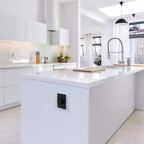 Modern kitchen with Pop Out 20 Amp 1 Gang Outlet In Graphite With Matching Wall Plate Tamper Resistant Receptacle Hidden