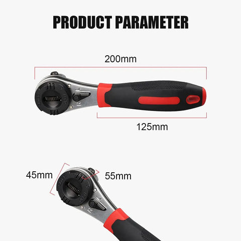 Adjustable Ratchet Wrench Kit For Six To Twenty Two Millimeter Screws And Quarter To Seven Eighths Inch Hardware dimensions shown