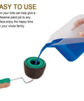 Six Piece Pour And Go Paint Roller Set Featuring Leak Proof Lid Drip Free Design shows paint pouring into roller for easy use.