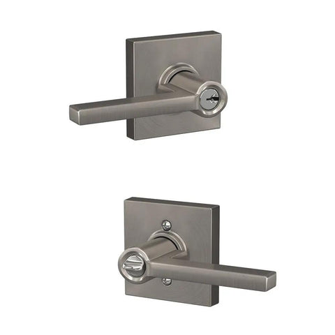 Latitude Lever With Collins Trim Keyed Entry Lock In Satin Nickel For Exterior Doors Easy Outside Keyed Entry Or Interior Turn Button
