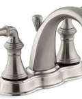 Devonshire 4 Inch Centerset Bathroom Faucet With 2 Handles 3 Hole Installation Pop Up Drain Brushed Nickel Finish 1.2 Gpm Ceramic Disc Valves