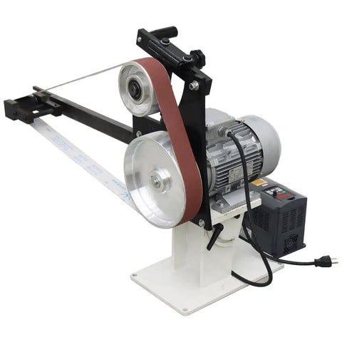 Tough As Nails Belt Sander And Knife Grinder With Multi Angle Sharpener and Slick Polisher Featuring Reversible Base and Pure Copper Motor for Dead Simple Tool Maintenance At 1500 Watts, showcasing steel grinding belt and copper motor.