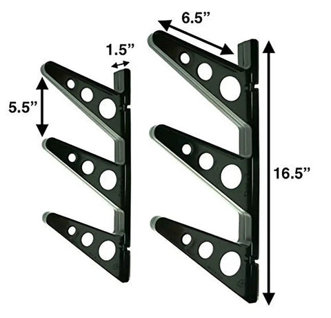 Beastly Heavy Duty Horizontal Ski Rack Wall Mount dimensions showing black ABS brackets for garage storage.