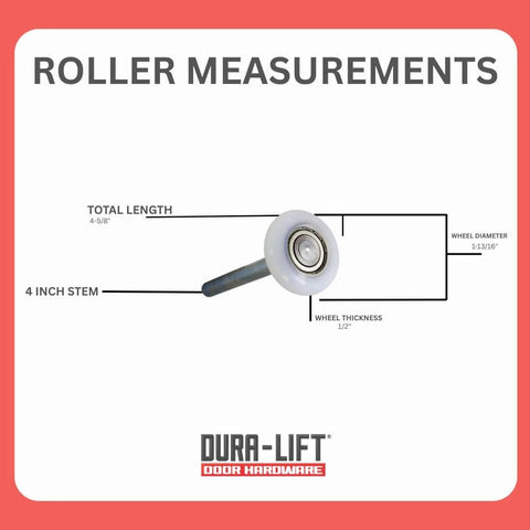 2 Inch Nylon Garage Door Roller with 6200Z Bearing and 4 Inch Stem, illustrating dimensions and construction details