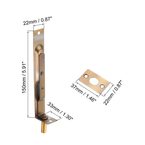 Six Inch Flush Bolt For Wood And Composite Doors With Brass Tone Finish. Bulletproof Stainless Steel Concealed Slide Latch. Zero Hassle Push Button Operation And Built To Handle Daily Grind. Top Notch Hardware For Double Doors And Busy Homes.