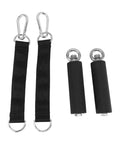 Nylon And Stainless Steel Pull Up Handles With TPR Rubber Coated Anti Slip Grips For Gym Equipment, black handles and straps