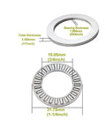 Four Sets Thrust Needle Roller Bearings With Washers, Three Quarter Inch Bore, One And One Quarter Inch Outer Diameter, dimension diagram
