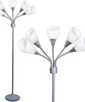 Five-Head Floor Lamp In White Finish With Adjustable Heads For Full Room Lighting, lamp with adjustable white heads