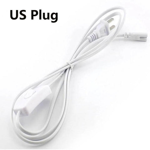 Linkable T5 And T8 LED Tube Power Extension Cord With On Off Switch, 6 Foot Long, 180cm, Works With T5 And T8 Integrated LED Fixtures, Compatible With Fluorescent Tubes, 2 Pack, Easy Plug And Play, Durable Wire with US plug visible.