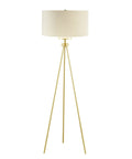 Gold Tripod Floor Lamp With White Drum Shade Dope Modern Reading Light For Living Room Or Bedroom Tall 66.5 Inch Standing Lamp