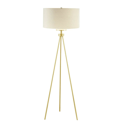 Gold Tripod Floor Lamp With White Drum Shade Dope Modern Reading Light For Living Room Or Bedroom Tall 66.5 Inch Standing Lamp