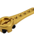 CNC Aluminum 25T Servo Horn Steering Clamping Arm For 1/8 And 1/10 RC Crawlers, gold color, 5 hole spacings, clamping head visible