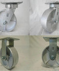 Heavy Duty 6 Inch Swivel Caster Kingpinless Semi Steel Iron Wheel Set showcasing two rigid units and smooth rolling design.