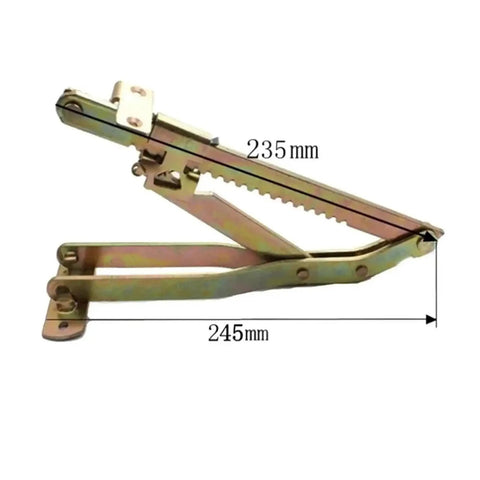 245mm Adjustable Ratchet Lifting Hinge For Drawing Tables And Massage Beds Featuring Seven To Ten Gear Settings, side view.