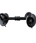 5 Inch Wrought Iron Hook And Eye Door Latch With Mounting Hardware, Rust Resistant Black Powder Coat Finish, close-up view