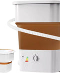 Portable Mini Washer And Dryer Boasts 52 Liter Foldable Frame For Baby Clothes And Underwear Built For Road Trippin Or Rv Stays Delivers Hassle Free Slick Wash And Compact Daily Grind Efficiency, showing brown tub and controls.