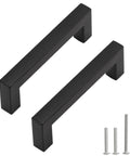 Matte Black Cabinet Pulls Square Drawer Handles with 3-3/4 Inch Hole Centers 96 mm Stainless Steel Kitchen Cupboard Hardware & screws