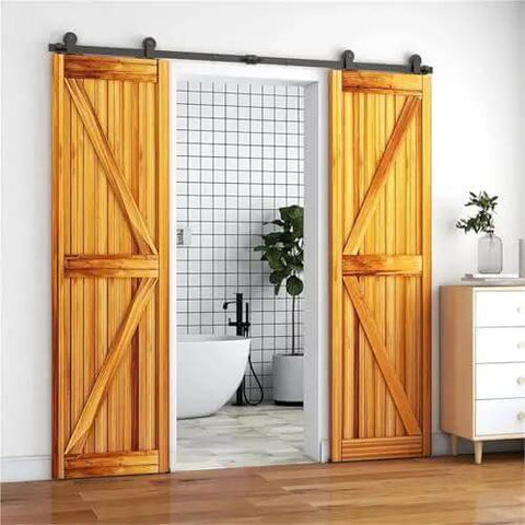 Sliding Barn Door Hardware Kit For 4 To 10 Foot Track System Double Doors Built To Last And No Fuss Easy Install in modern room